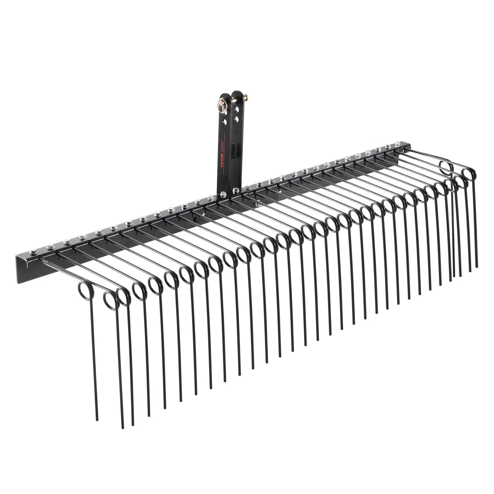 VEVOR 72-Inch Tow Behind Landscape Rake, 32 Steel Tines Tow Dethatcher, Tractor Category 1 3-Point Tractor Hitch Attachment for Leaves & Grass