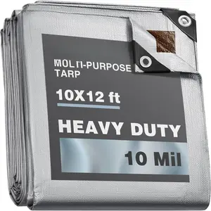 10x12 ft Tarps | -Weather Tarp  UV-Resistant | 10 MIL=150 GSM Heavy-Duty -Color Tarpaulin w/Reinforced Edges, Corners, Rustproof Grommets | Large Tarp | Lona Impermeable