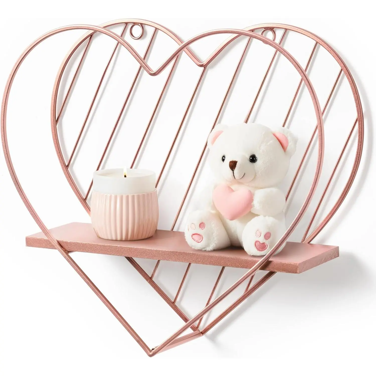 Afuly Floating Shelves for Wall, Cute Heart Wall Shelf Pink Funky Organizer Small Hanging Trinket Storage Aesthetic Room Decor for Bedroom Bathroom Hallway Entryway Vanity, Rose Gold