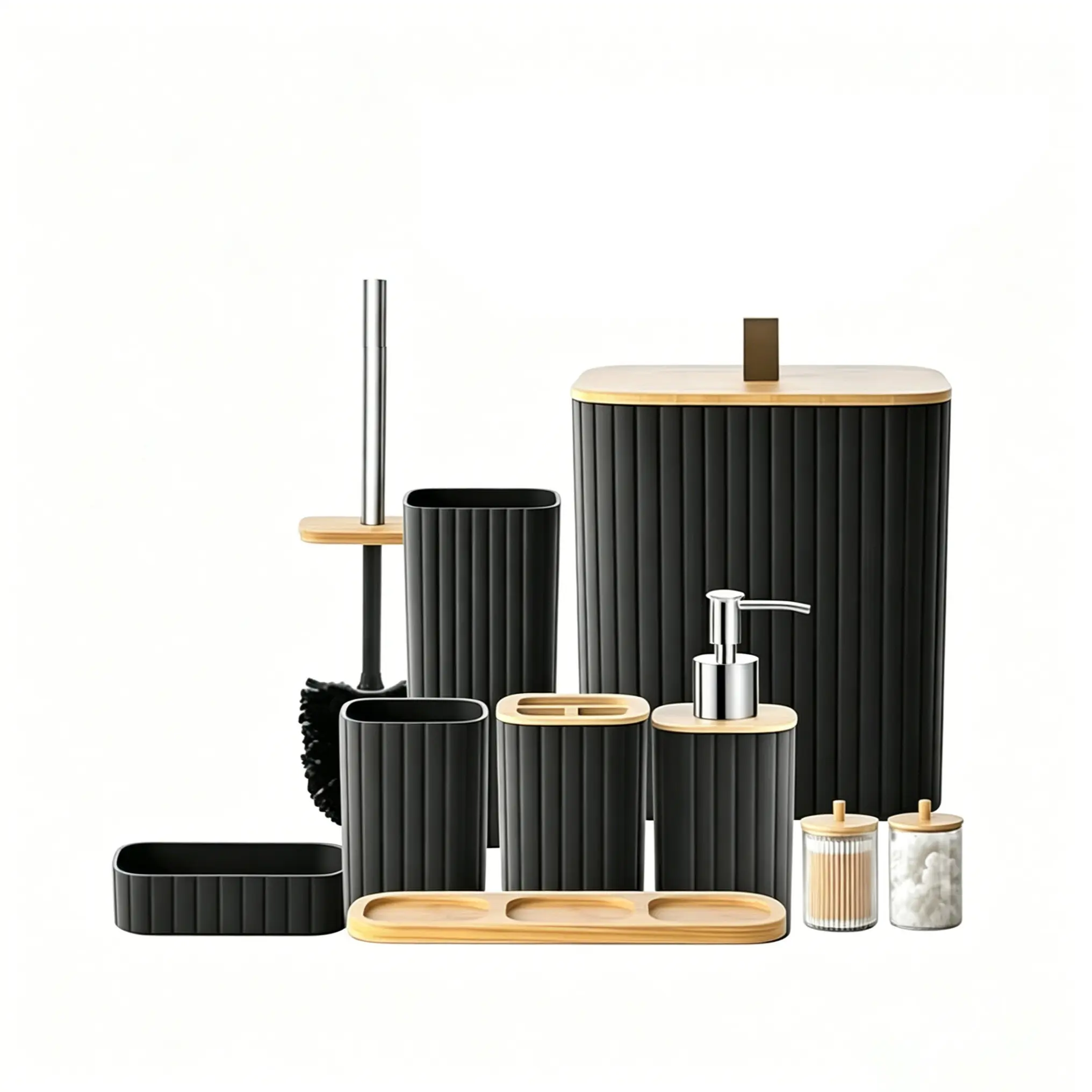 9-Piece Bathroom Accessory Set, Includes Toilet Brush Holder, Soap Dispenser, Decorative Countertop Accessories, Trash Can, Ideal for Home Bathrooms
