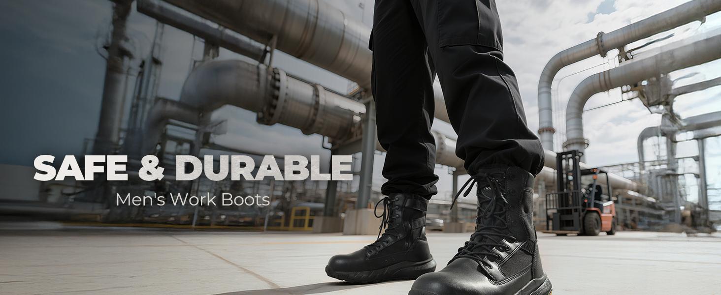 NORTIV 8 Men's 8" Composite Toe Work Boots, Lightweight Side Zipper Safety Military Boots for All-Day Comfort, Peakforce-Nano