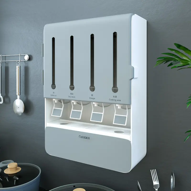 Multifunctional Wall-Mounted Seasoning Box, Punch-Free Kitchen Storage Organizer for Seasoning Utensils