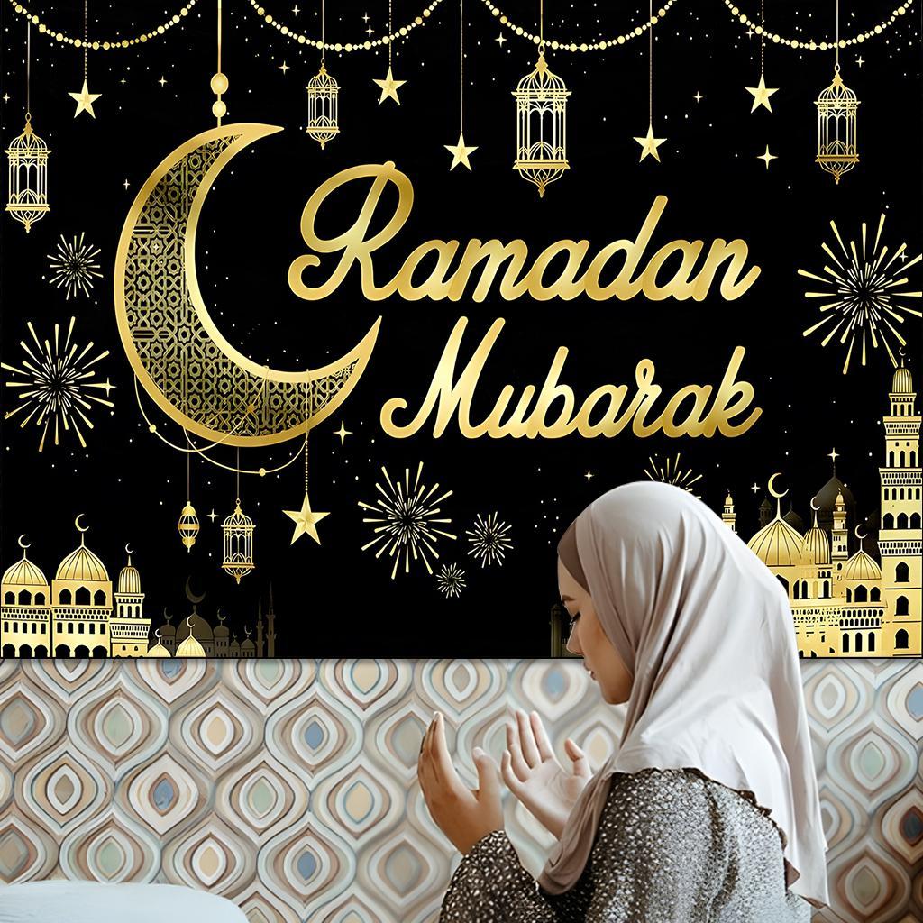 Ramadan Theme Muslim Star & Moon Pattern Background,  Ramadan Decorations, Background Banner for Home Living Room Bedroom, Party Decoration Supplies, Ornaments
