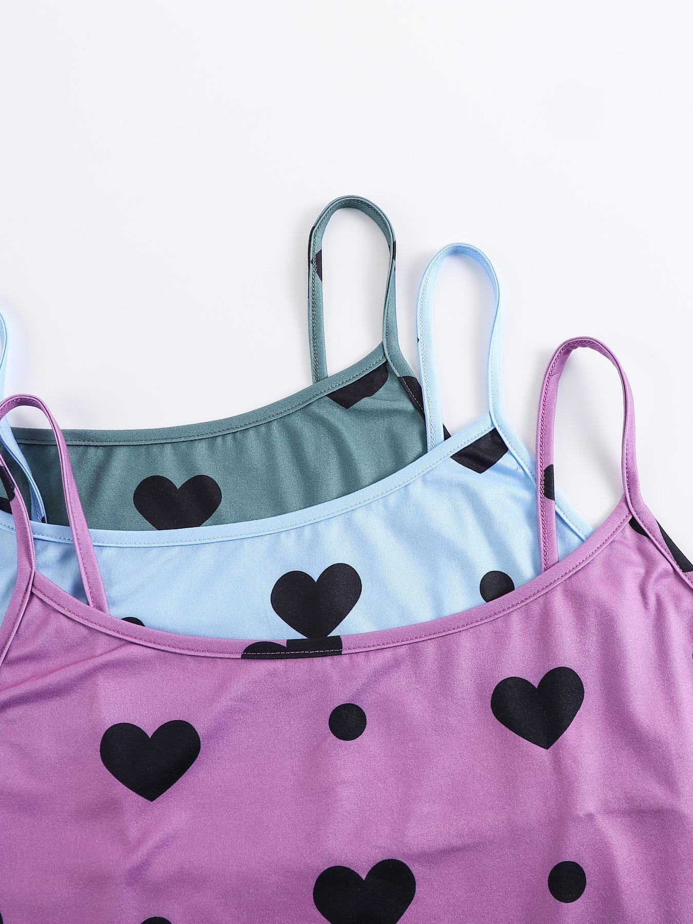 Plus Size Heart Print Elastic Waist Pyjama Set, Casual Sleeveless Spaghetti Strap Cami Top & Shorts PJ Set, Women's Sleepwear for All Seasons