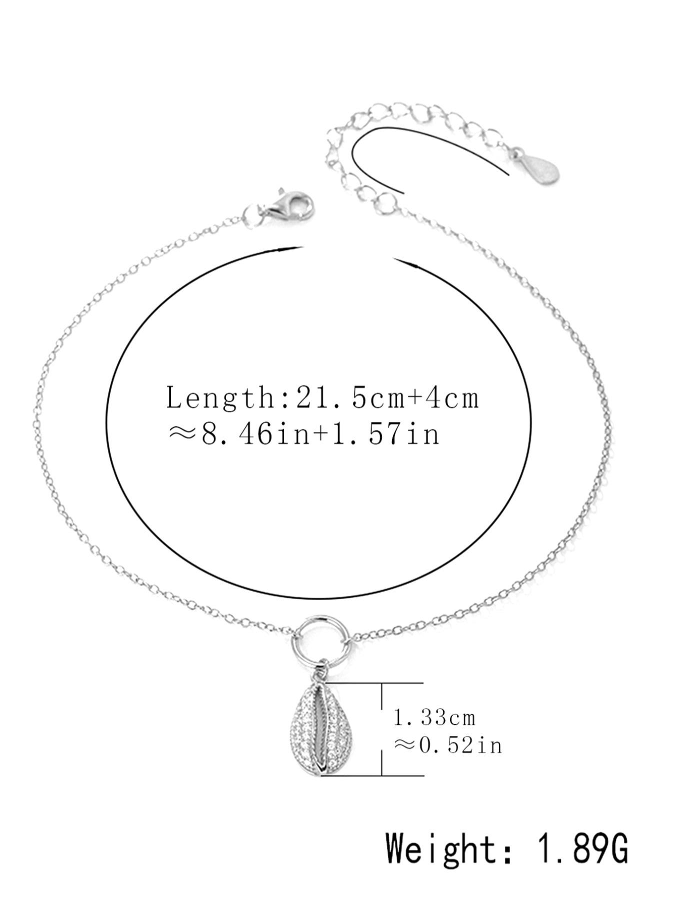 925 Sterling Silver Women's Elegant Shell Design Artificial Zircon Decor Adjustable Anklet, Exquisite Trendy Anklet, Chic Gorgeous Jewelry As Gift for Girlfriend
