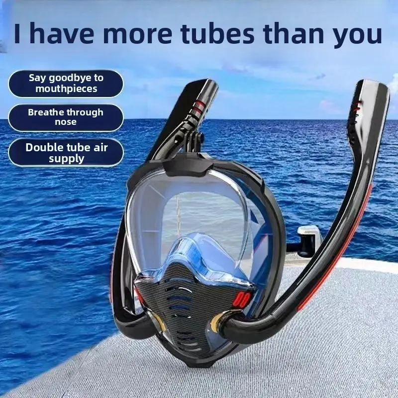 Hot-selling new dual-tube snorkeling mask, fully dry snorkeling equipment, adult and children's diving respirator mask