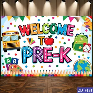 2D Flat - for party Banners 2D Flat Banner, 1pc Polyester Backdrop Bright Welcome Pre-K School Bus Apple Polka Dot Banner, for Party Decor Club, Room, Farm, Garden, Home, No Electricity, Easy to Hang Gift for W