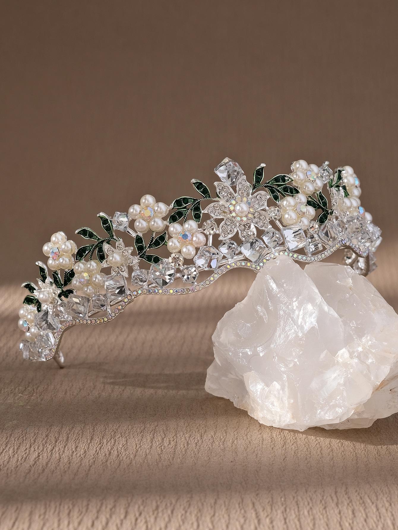 Baroque Purple Crystal Wedding Crown for Women Rhinestone Pearls Tiaras and Crowns Queen Bride Headdress Girls Hair Jewelry