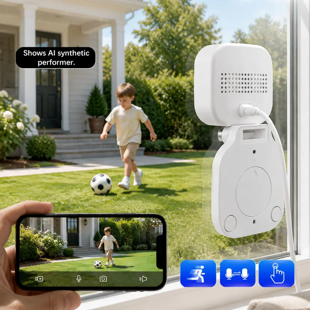 Flexible 3-Way Mount 2K Window Security Camera, No Drill Indoor Installation, Outdoor View Through Glass, AI Human Detection, Motion Alerts, Night Vision, Two-Way Audio for Home Security, Security Wifi Camera, Window Cameras for Home Security