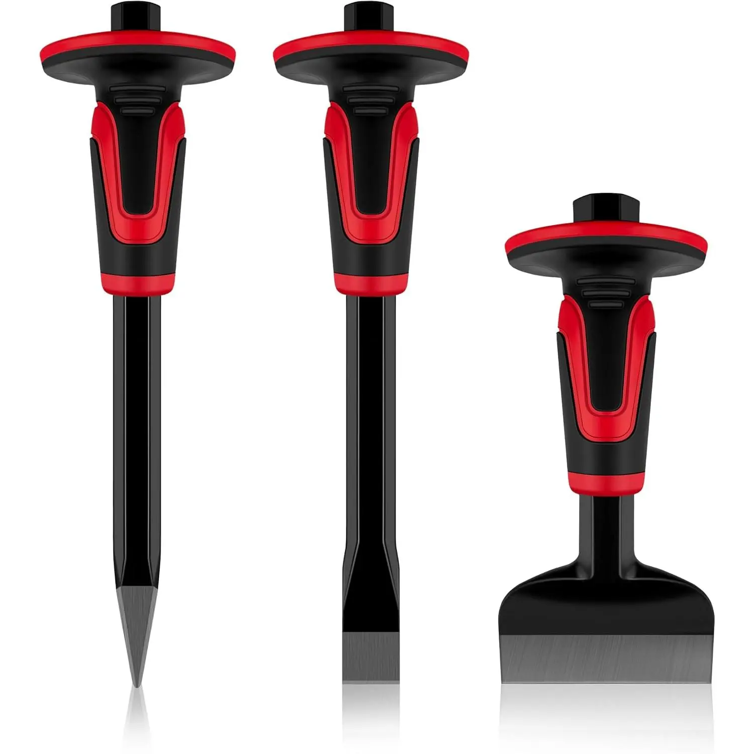 3 count Heavy Duty Masonry Chisel Set with Hand Guard, Stone and Rock Chisel, Rock Chisel Set, Stone and Rock Tool for Breaking, Splitting and - Professional Masonry Tools