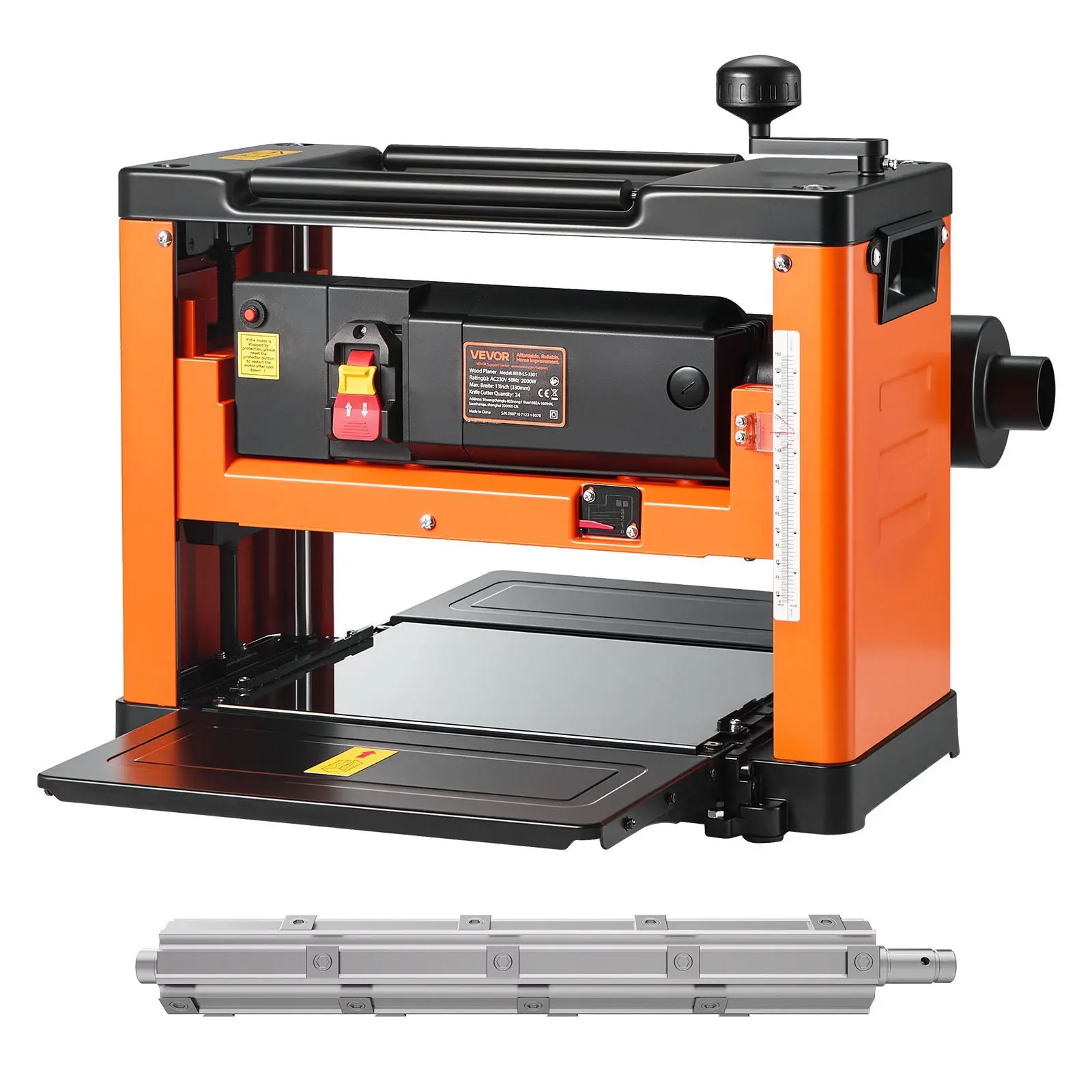 VEVOR Thickness Planer, 13-Inch Width Worktable, Woodworking Power Benchtop Planer, Spiral-Style Cutterhead with 24 Inserts, 2000W 23500 RPM Powerful Motor, Single Speed, for Hard Soft Wood Material