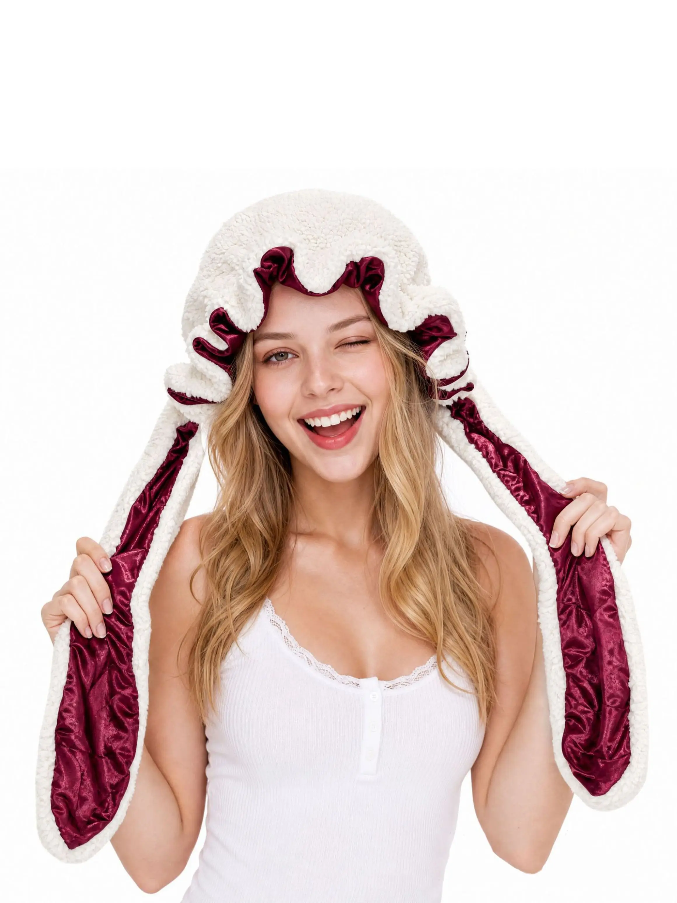 Cute Plush Bunny Ear Sleep Hat, European and American Cosplay Prop, Bunny Ear Hat Headband Hair Cap, Fun and Comfortable Accessory
