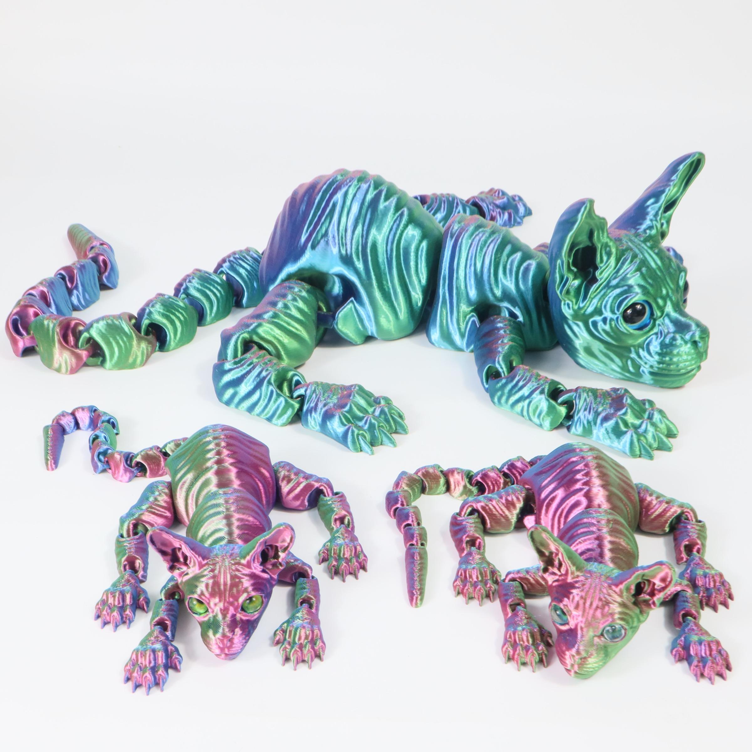 3pcs 3D Printed Cute Large Hairless Cat Decorative Figurine, Realistic Eyes, Colorful Kitten Gift Set, Perfect Holiday Party Decoration, Home Decor Ornaments