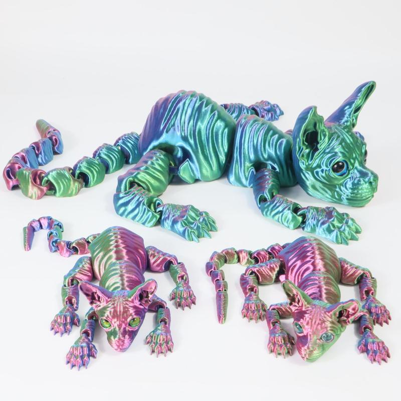 3pcs 3D Printed Cute Large Hairless Cat Decorative Figurine, Realistic Eyes, Colorful Kitten Gift Set, Perfect Holiday Party Decoration