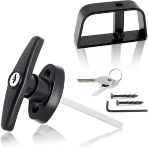 Shed Door Latch T-Handle Lock Kit with 2 Keys, 4-1/2" Stem Storage Barn Shed Door Lock, Black