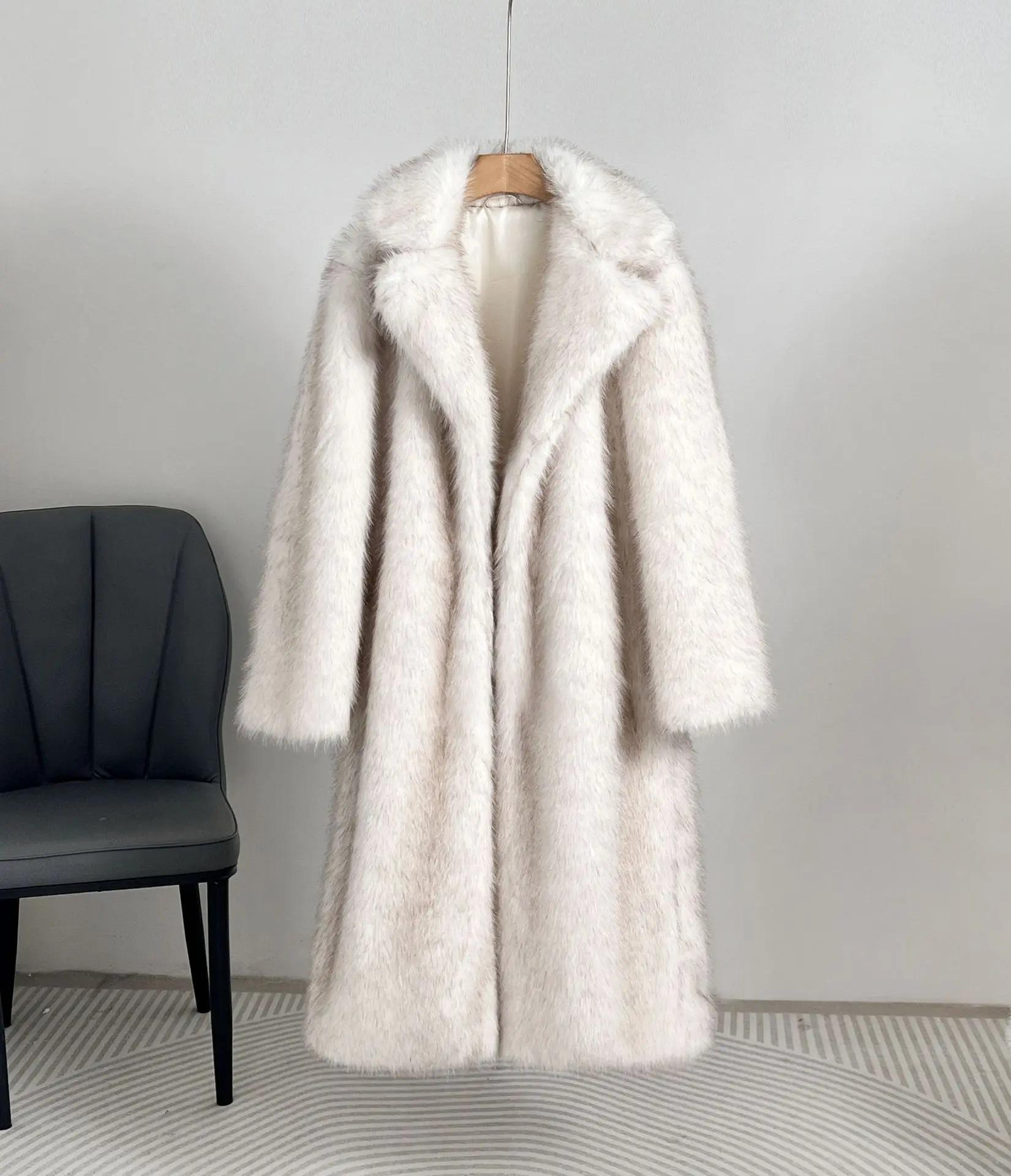 European And American Style Autumn Winter Women's Long Faux Fur Coat With Blazer Collar Faux Fur Jacket Outerwear Womenswear1123