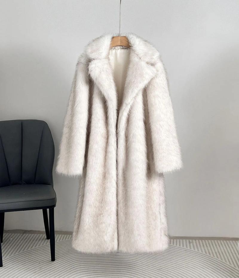 European and American Style Autumn Winter Women's Long Faux Fur Coat with Blazer Collar, Faux Fur Coat, Faux Fur Jacket