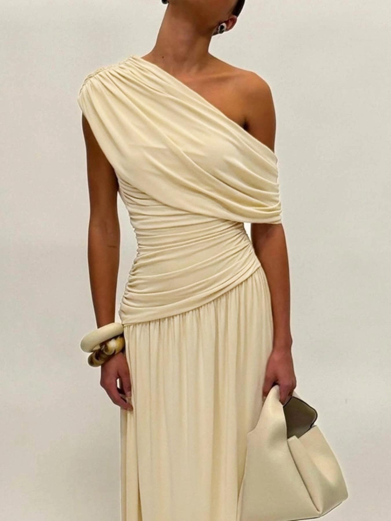 Women's One Shoulder Dress, Elegant Solid Color Dress for Party Club Dating, Evening Party Dresses, Ladies' Summer Clothes