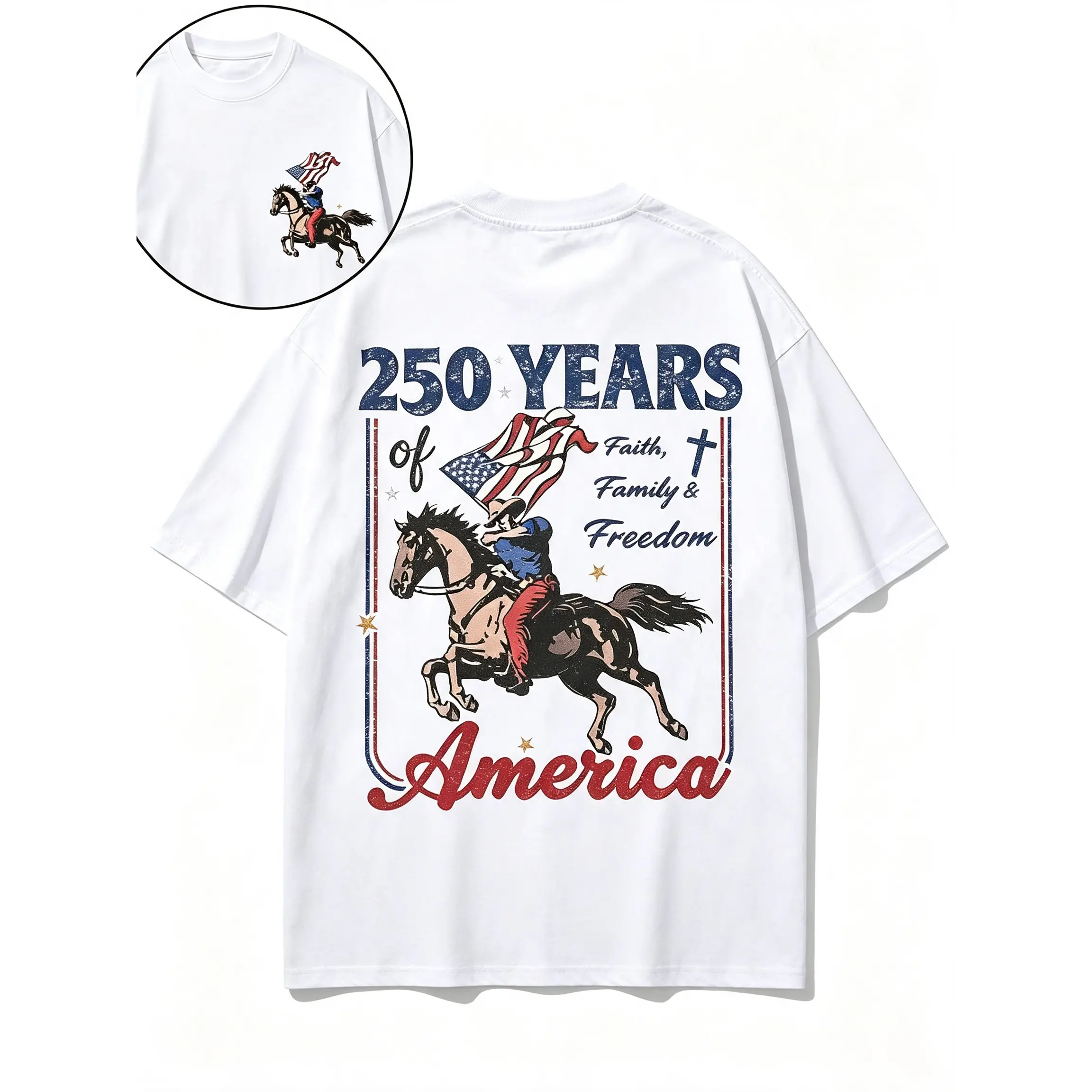 "250 Years Of America American Flag" Double-Sided Tee |   180gsm Patriotic Streetwear, Unisex Crew Neck Fit, Breathable Cotton Casual Top for Men & Women