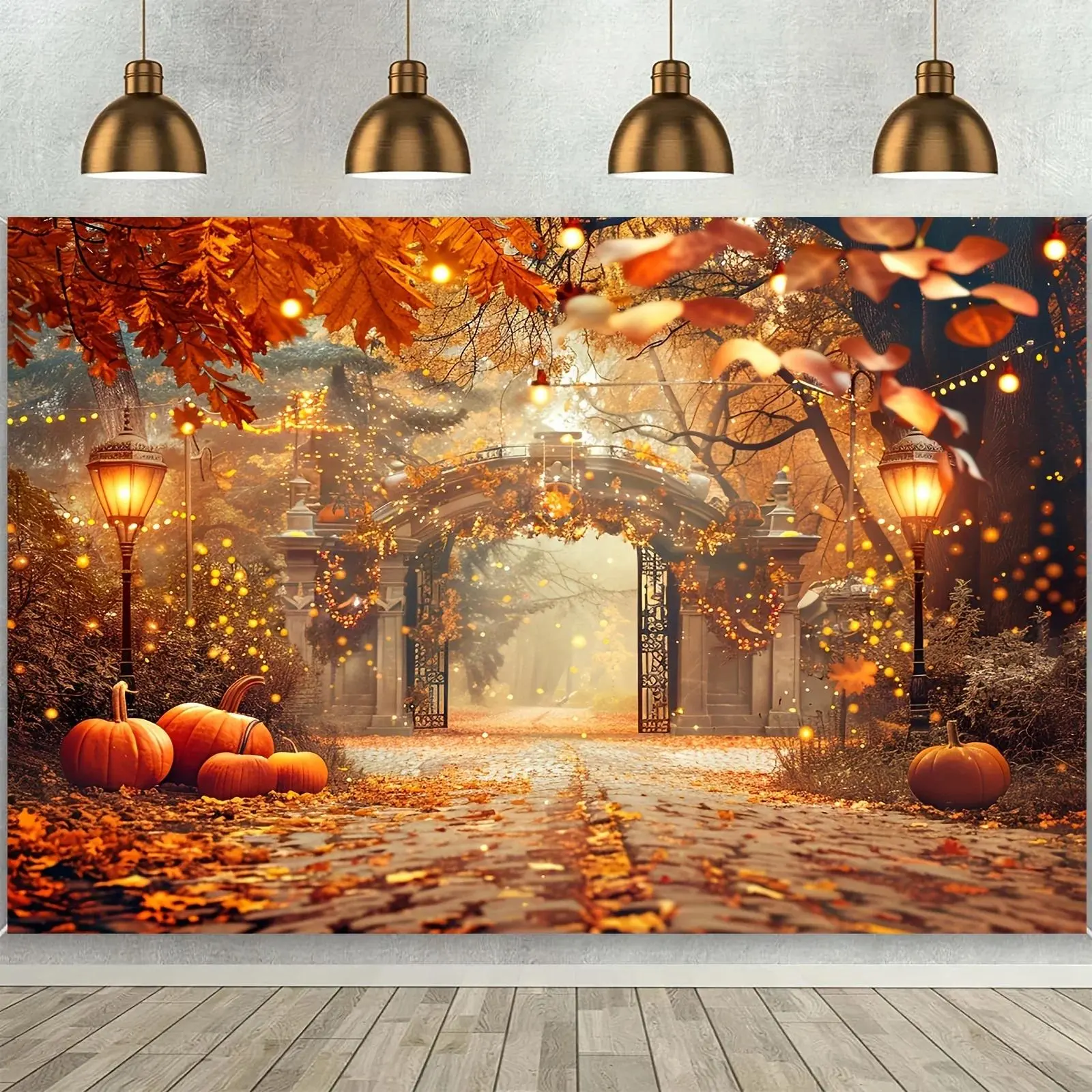 Outdoor Event Decor Polyester fall photography background with fall maple leaf, pumpkin design for Thanksgiving, parties, weddings, birthdays