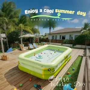 Large Dinosaur Theme Inflatable Pool with Playground Features, Durable PVC, Foldable and Portable, Ideal for Family Water Fun and Outdoor Parties