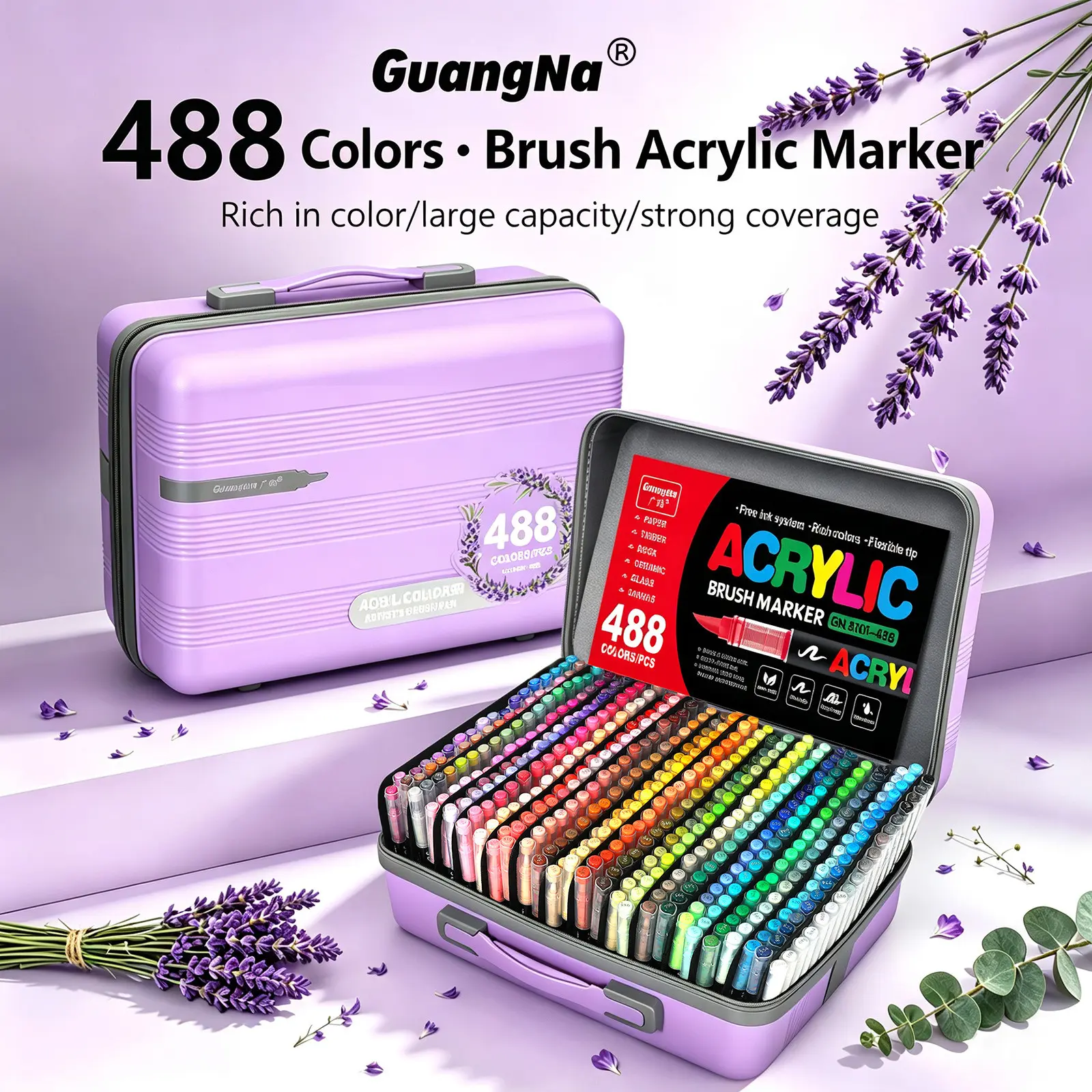 Guangna Acrylic Marker Pens, Office Art Supplies, 488-Color Set, Smooth Ink Flow, Ideal for Various Surfaces, Perfect for Back to School and Halloween Gifts