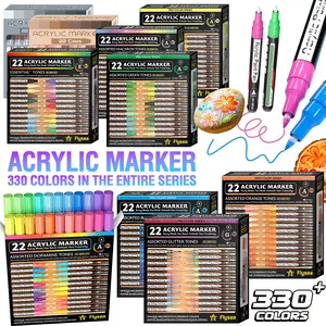 Flysea Acrylic Paint Marker, 22 Colors, Fine Tip 0.7mm, Quick-Dry, Visible Ink Window, Ideal for Stone, Wood, Metal, Glass, Canvas