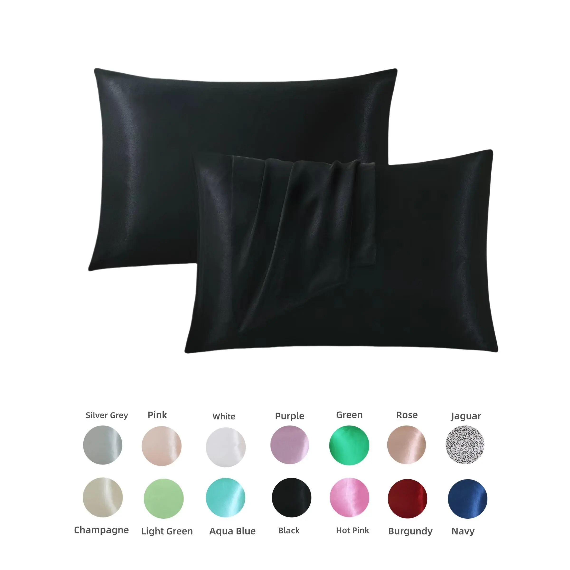 2/4 Pack Black Satin Silk Pillowcases( No Pillow Core ), Beauty Sleep Luxury Bedding, Cooling Skin-Friendly Pillow Covers with Envelope Closure, Gentle on Skin Beauty Sleep Bedding Gift for Women Men