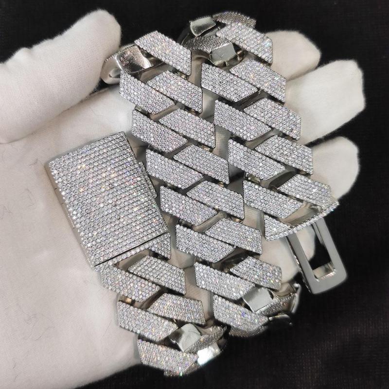Pass Diamond Test GRA Moissanite 25mm Wide 6Rows  Solid Silver Cuban link chain for Rapper Hip Hop VVS Iced Out Necklace.