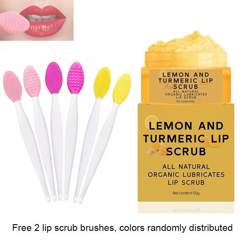 Lip Scrub Set with Turmeric Lip Exfoliator Paste and Lip Brush, Brightening Lip Care Kit, Lip Care Products, Exfoliant, 1 Piece, Non-Flammable Aerosol Safe