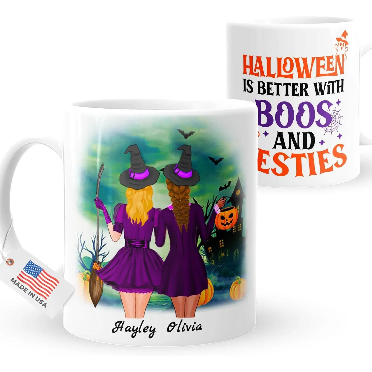 Personalized Halloween  Mug - 11oz Besties Mug | Custom , , and Coffee-Themed Mug for Women, Halloween   Coffee Cup, Spooky Halloween Coffee Experience