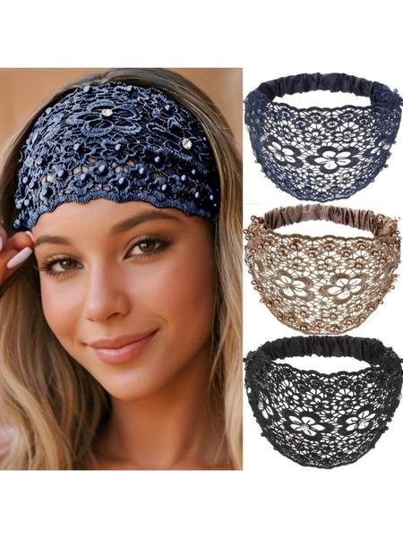 Women Bohemian Crystal Pearl Wide Hairbands Set, Elegant Design for Weddings, Vacations & Daily Wear, Perfect Hair Accessories