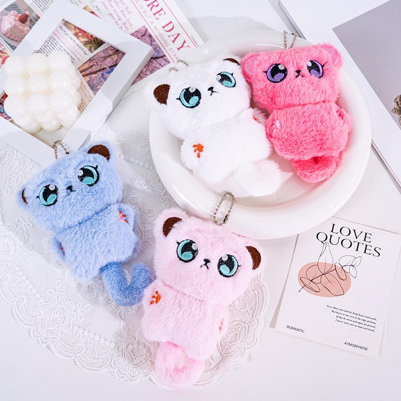 New cute long-tailed Siamese cat plush toy with bell, adorable cat bag accessory