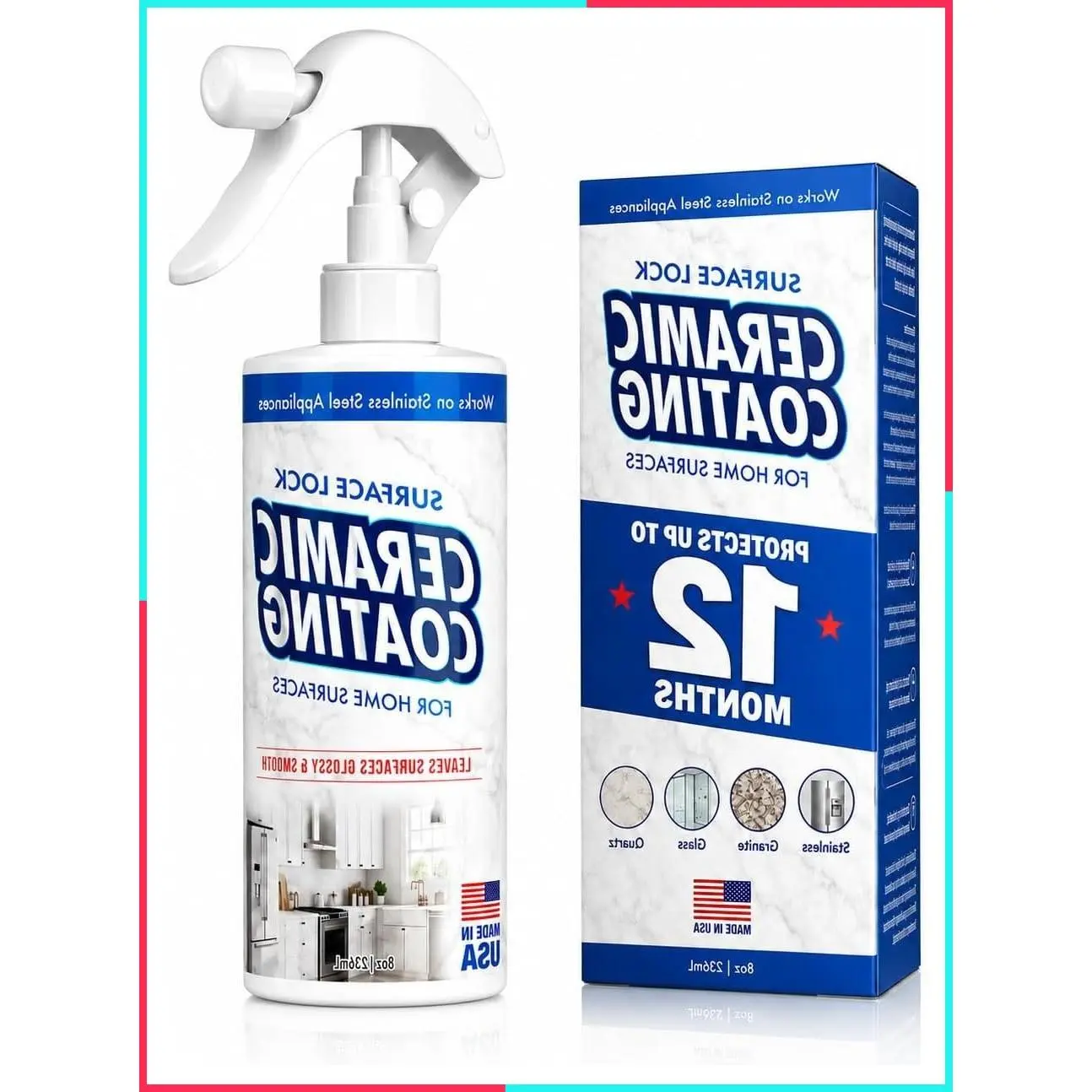 Ceramic Coating, 8 oz – Stainless Steel & More | Hydrophobic Fingerprint Protection for Appliances, Counters & Glass | Lasts Up to 12 Months | Made in USA