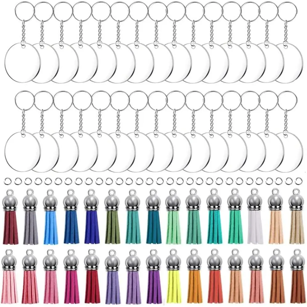 120 count   Blanks Kit - 30  Rings, 30 Jump Rings, 30 Clear Discs, 30 Tassels - DIY Craft Supplies for  Making, Vinyl Stickers & Personalized Gifts