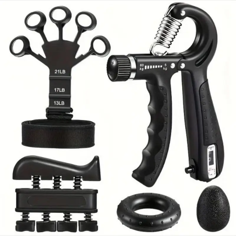 5-Piece Grip Strength Training Set, Adjustable Gripper, Finger Exercise Tool, Forearm Ring, Grip Ball, Muscle Building, Injury Recovery