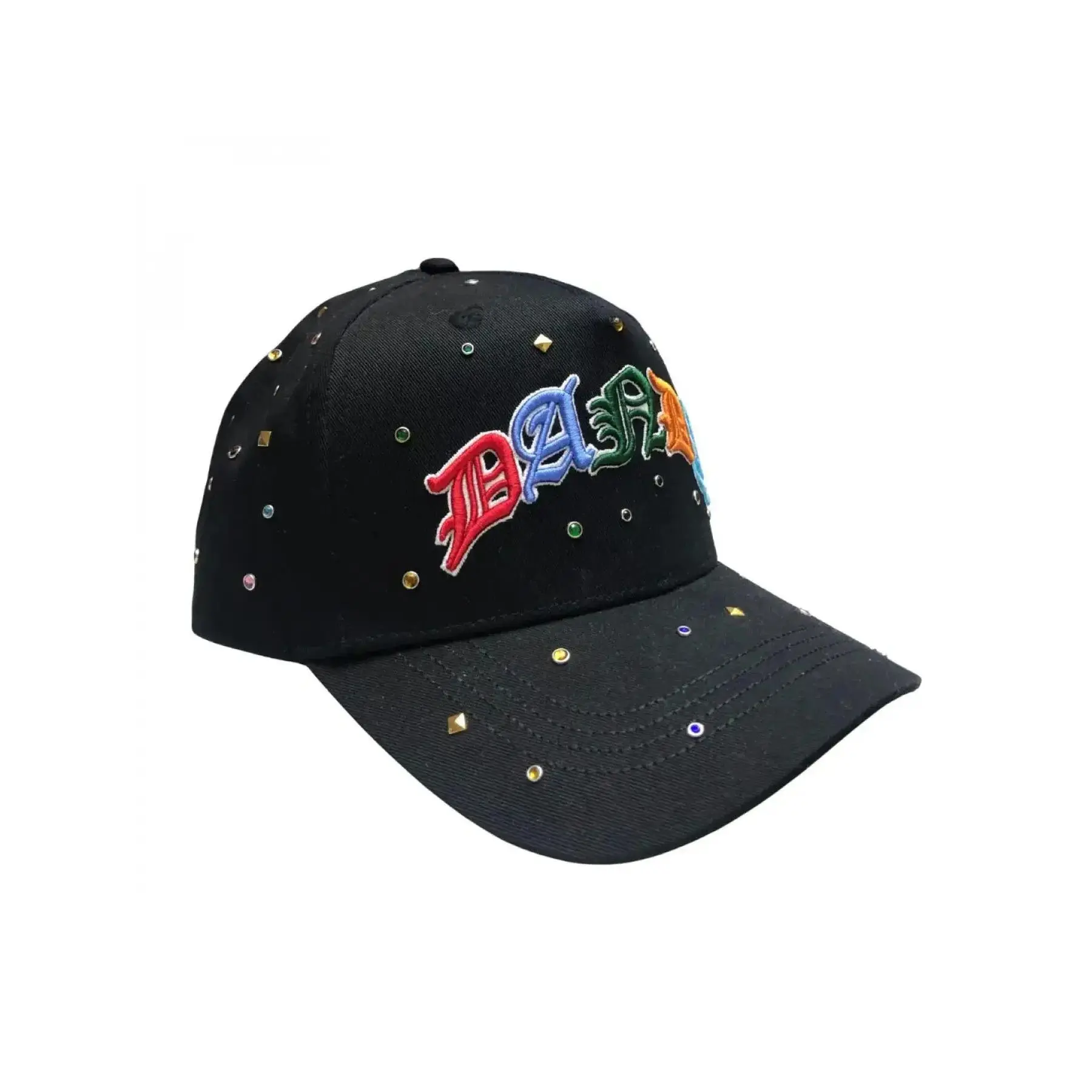 Dandy Hats Original Cap|   Black Snapback|   Multicolor Embroidery with Rhinestones and Interior Suede| Embroidered Snapback Hat