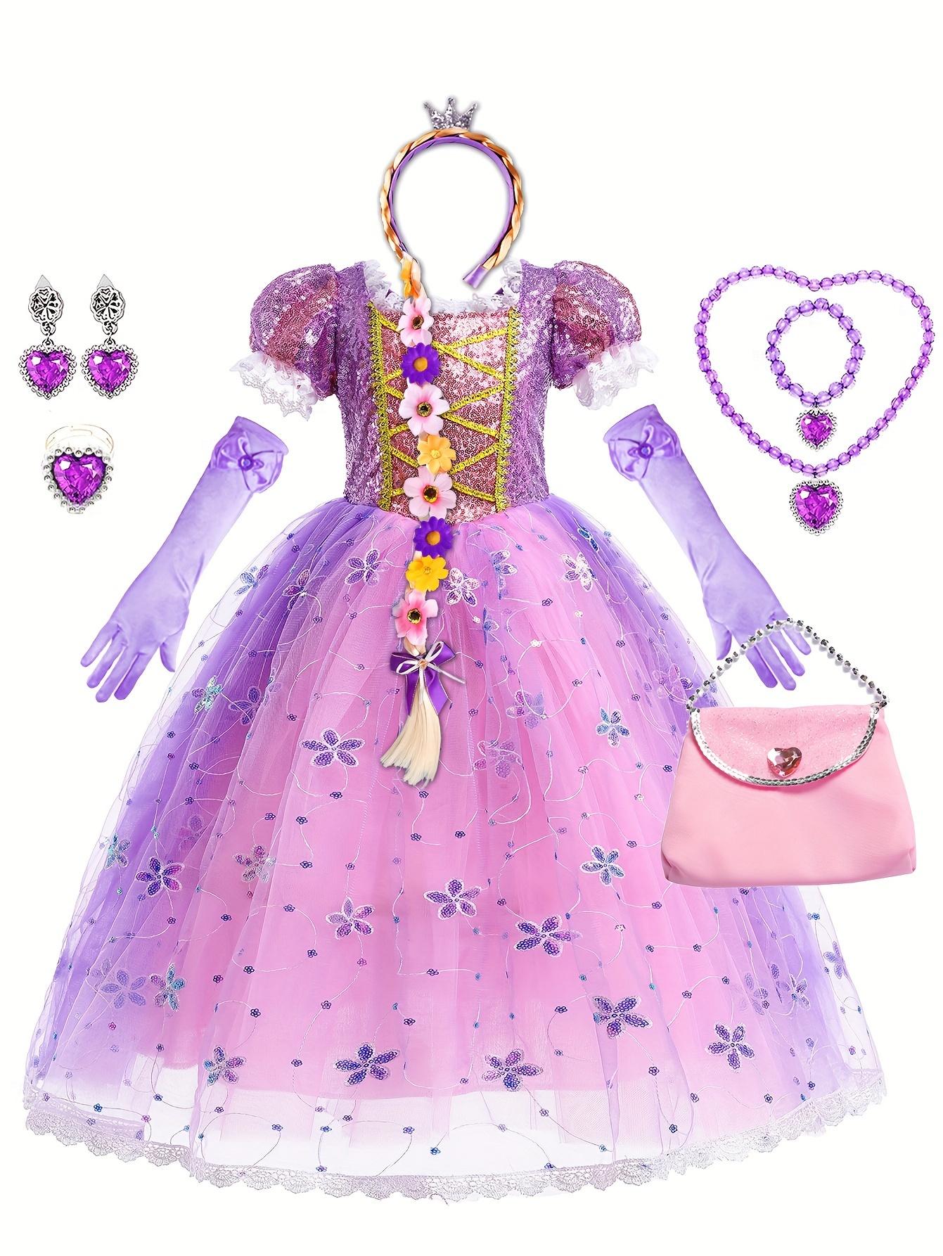 New[Purple Princess] Purple Princess Dress for Girls |             Includes Crown, Necklace, Ring & Bag Set - Perfect for Birthdays, Halloween, Christmas Parties & Performances Gifts  Gifts