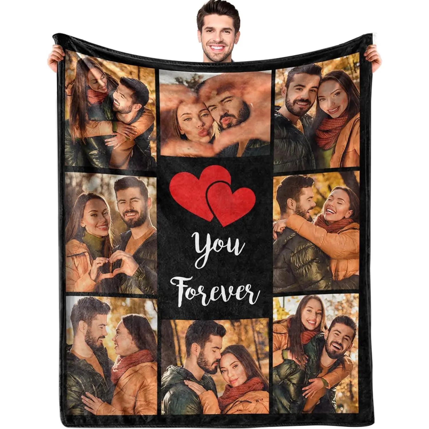 【Summer Sale Deals】Personalized Photo Flannel Blanket Throw - Cozy Warm Custom Image Collage, Customizable with Photos & Text for Gifting to Couples, Mom & Dad, Cozy Warm Blanket, Personalized Photo Blankets