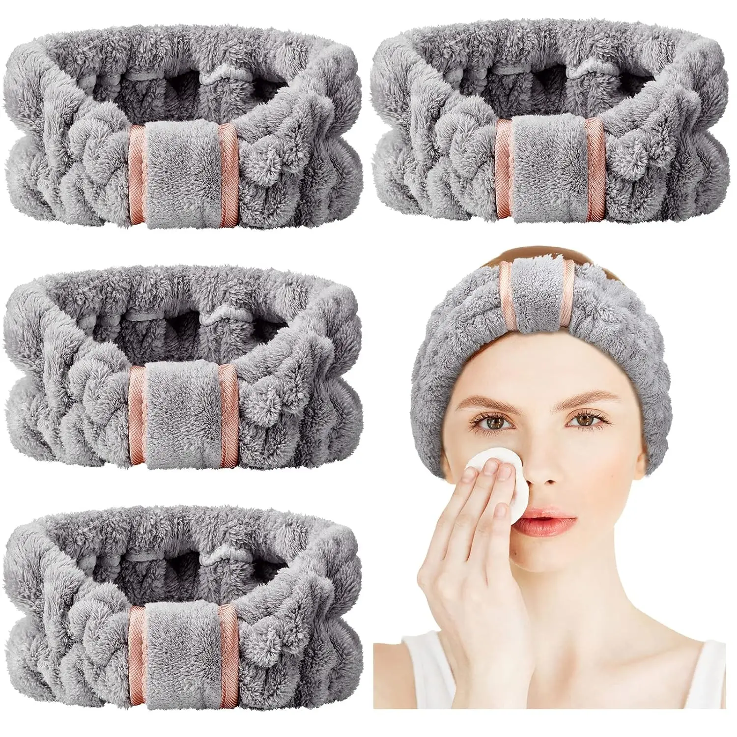 4 Pack Microfiber Headbands  Facial Headbands Makeup  bands Elastic Terry Cloth  Wrap for Women Girls Washing  Makeup Shower Yoga (Gray)