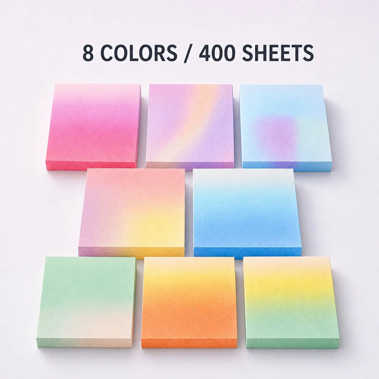8 Colors, 400 Sheets, 3 x 3 Inch Gradient Sticky Notes, Colorful Memo Pads for Notes, Marking, Reminders, Home, School and Office