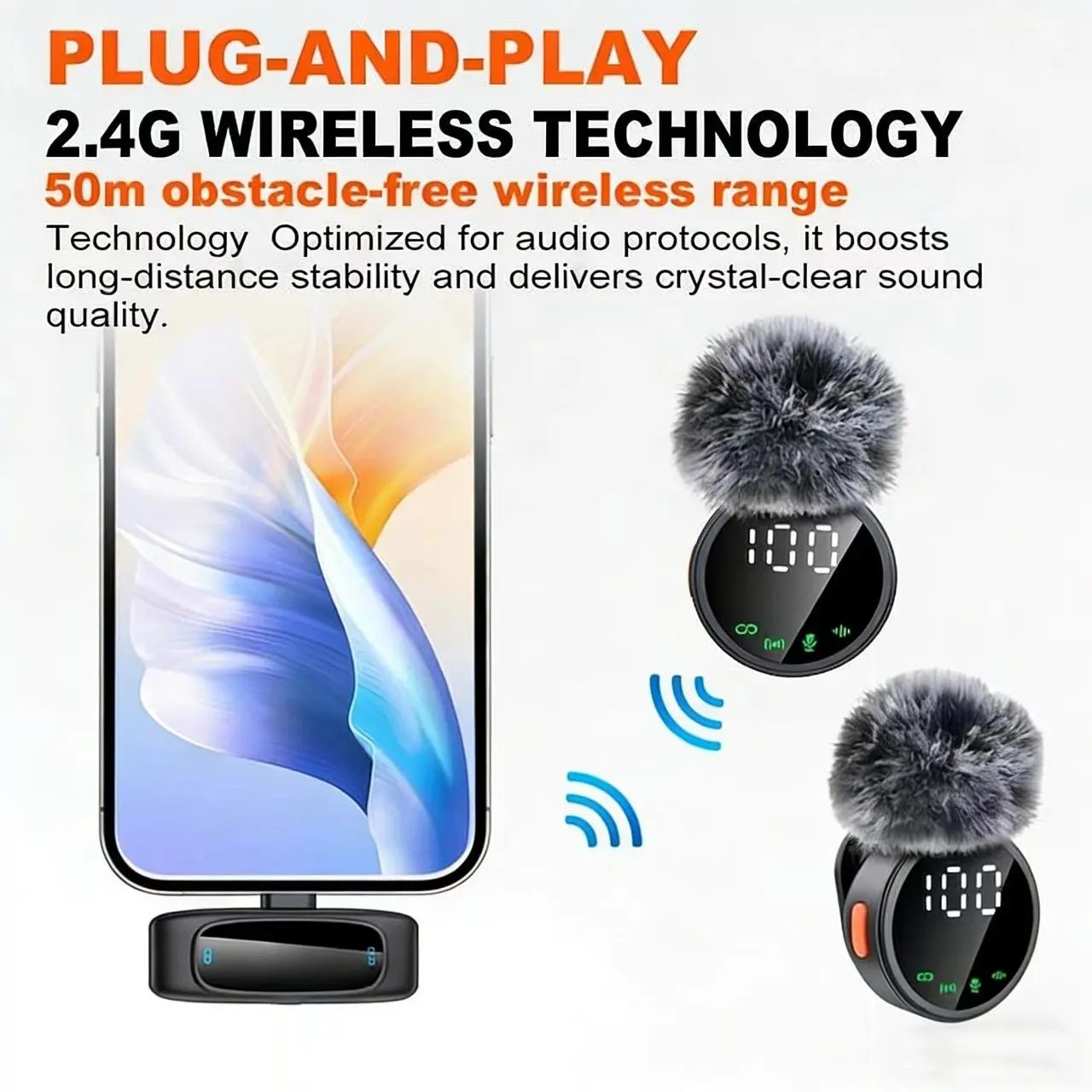 Professional Wireless Lapel Microphone, Magnetic Design, Plug-And-Play, Smart Noise Reduction, Compatible with Mobile, PC, Camera