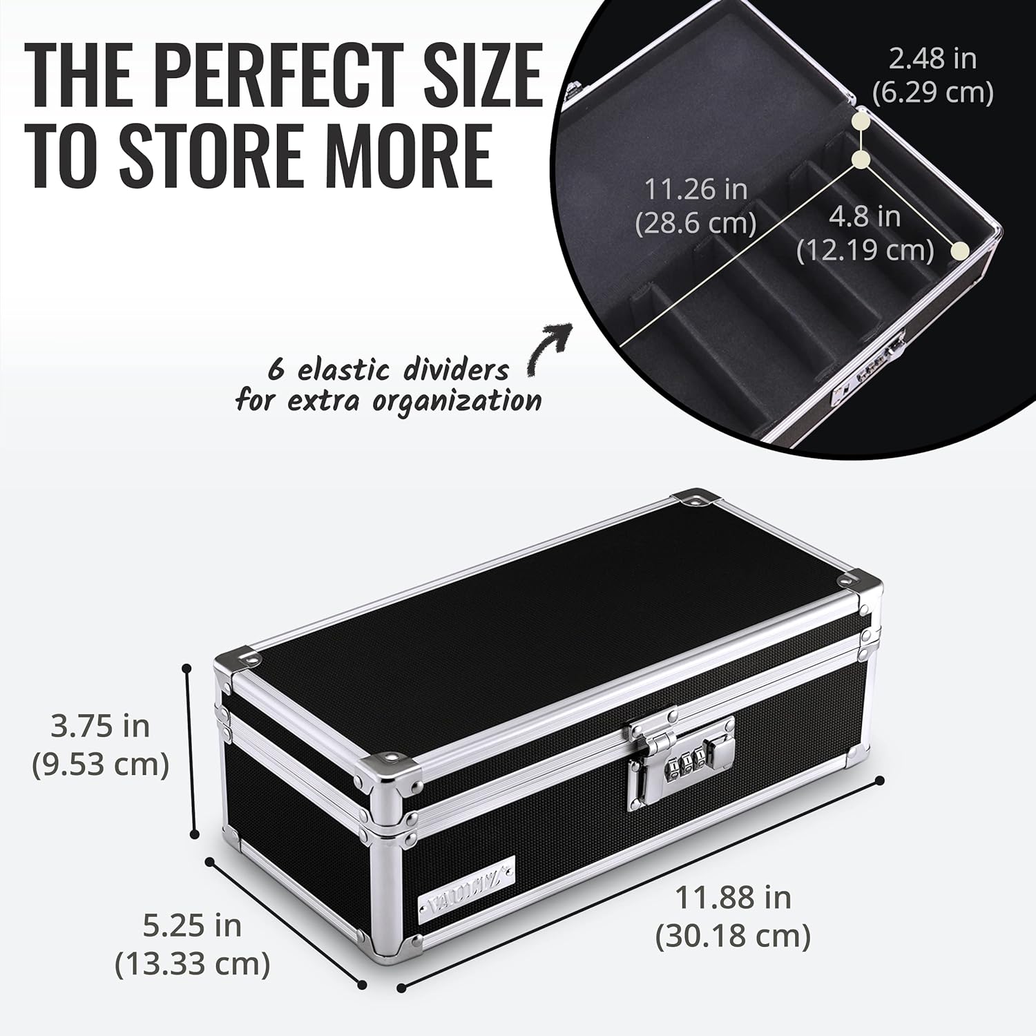 Locking  Storage Box with Combination Lock, 3.75" x 11.88" x 5.25", Black (VZ03480)
