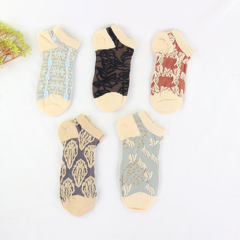 Spring and Autumn Women's Thin Cotton Low-Cut Vintage Socks, Korean Style Summer Breathable Short Socks, Low-Cut Socks
