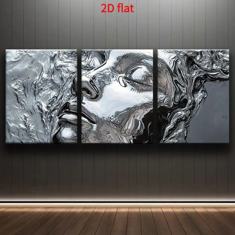 2D Flat, 3Pcs, Decorative Painting - Wall Decoration - Silver Abstract Face Canvas Art - Bathroom Decoration - Wall Decoration - Wall Painting - Home Decoration - Halloween Home Decoration - Poster - Bedroom Decoration - Cheap Room Decoration - Office Dec