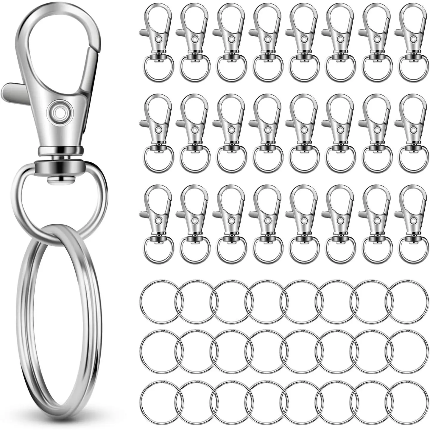 50 count in 25 Sets, Metal Swivel Lobster Claw Clasps,  Clip with Large Key Ring,  Keychains Clips, Snap Hooks and Sturdy Key Rings, for Key Chain Making Kit, ()