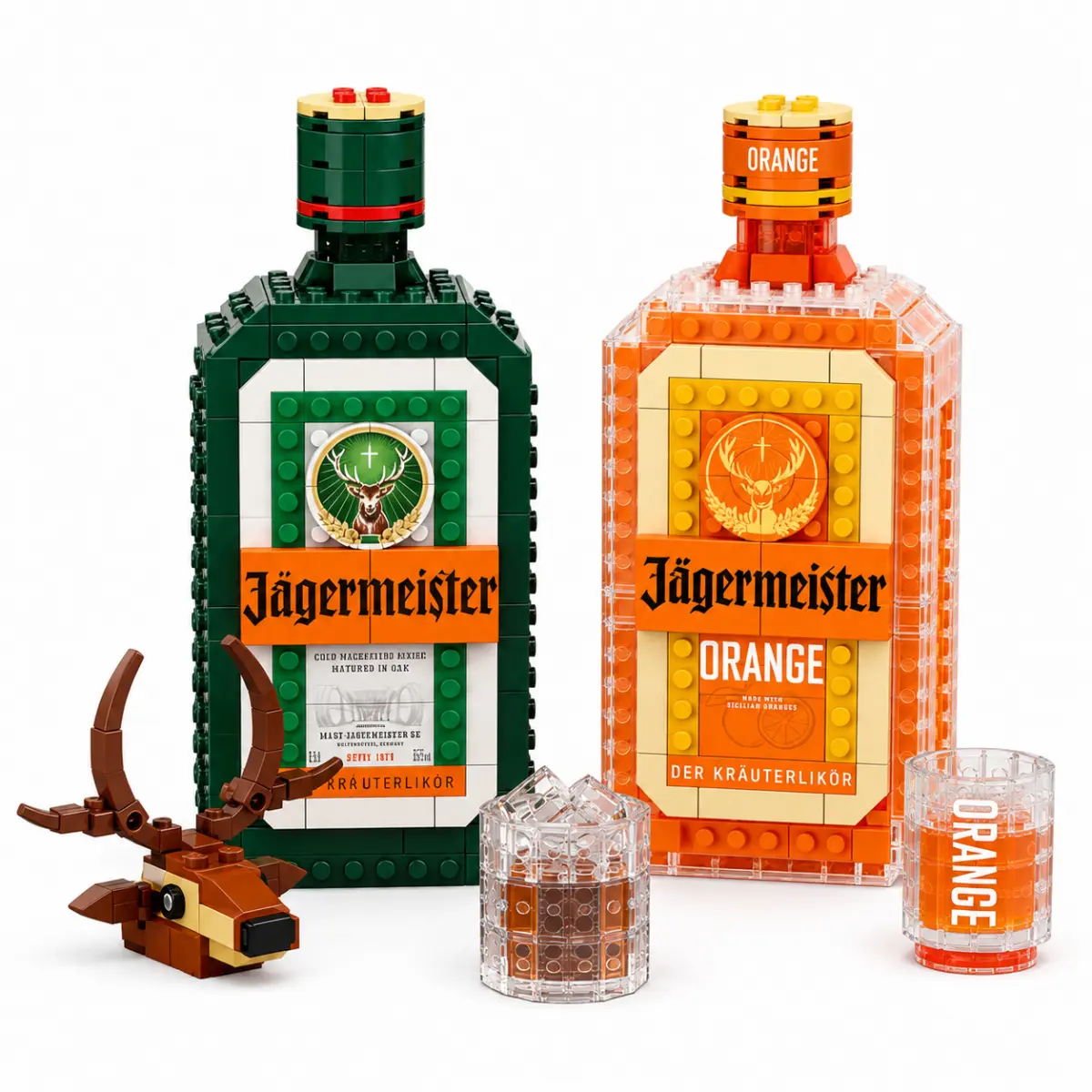 [Collector Figure]Collectible Bottle Building Block Set, Creative DIY Display Model with Mini Glass & Deer Accessory, Desk Decor Toy for Adults and Teens