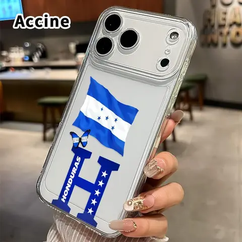Transparent Non-Yellowing Silicone Smartphone Case - Ultra Fine, Shockproof, Anti-Drop, Thin Profile Casing with Honduras Flag Design for iPhone 17 Pro Max,16 Plus,15,14,13,12,11,Air,XR