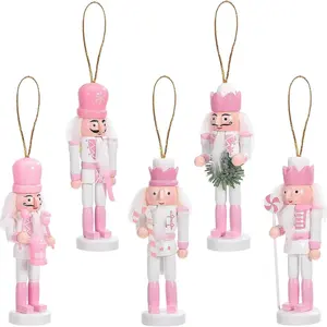 5 Piece Christmas Nutcracker Decoration Set, Wooden Hanging Decor, /gold, Tree Table Wall Decor, Holiday Ornaments