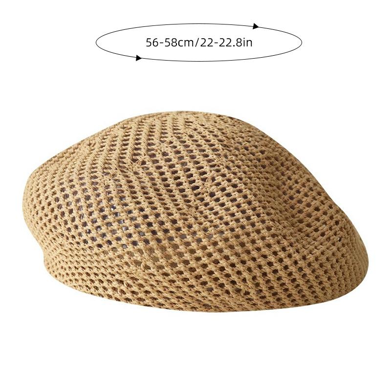 Korean Straw Woven Berets for Women Summer Thin Hollow Mesh Painter Cap Solid Color Breathable Female Lady Pumpkin Hats